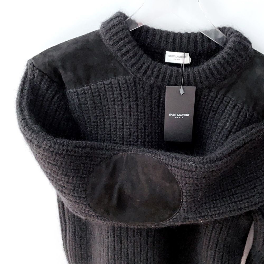 ⭕️ YSL SAINT LAURENT Sweater Black Wool Suede - Picture 5 of 12